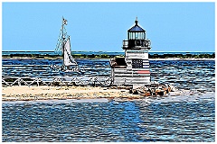 Brant Point Light Guides Sailboat out of Harbor - Digital Painti